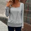 Женская блузка с квадратным вырезом, длинным рукавом, дизайном «два в одном», пуловер, однотонная, свободного кроя, осенняя футболка
