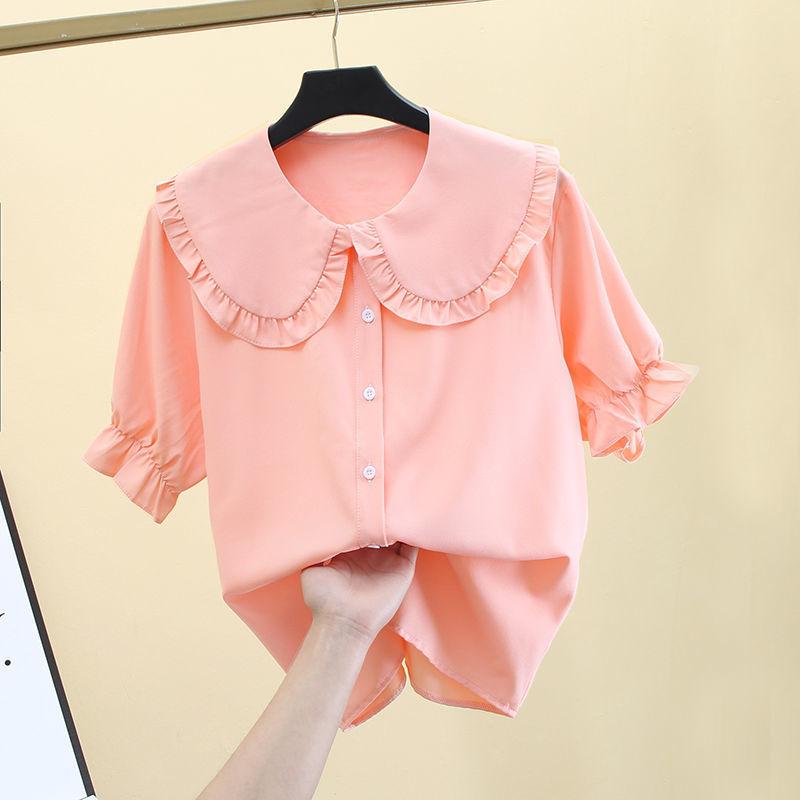 Летняя белая футболка с короткими рукавами для девочек, шифоновая детская кружевная блузка с лацканами для подростков, школьная одежда для детей, топы