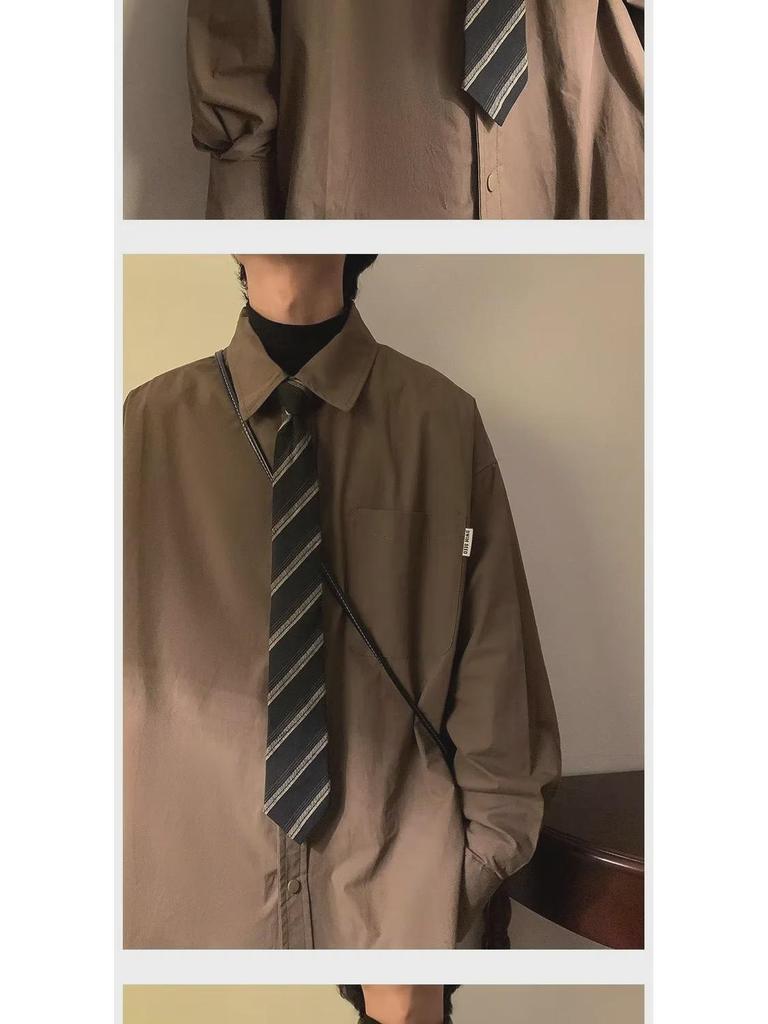 Повседневная рубашка унисекс в японском стиле с длинным рукавом в стиле ретро: Свободный крой для пожилых людей на весну и осень