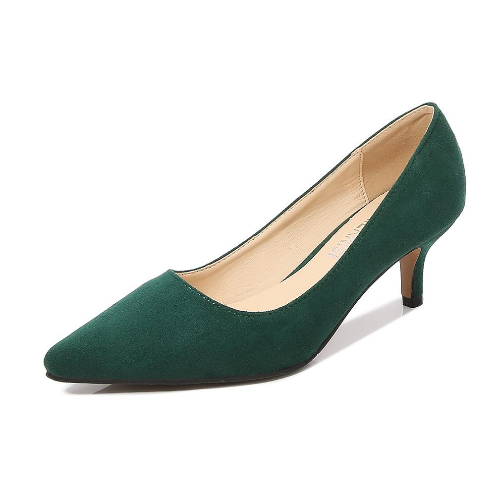 Maogu Low Heel Pumps Lady Pointed Toe Kitten Heels Female Green Flock Plus Size 43 44 45 46 Red Shoes 2024 Women 5cm High Heels