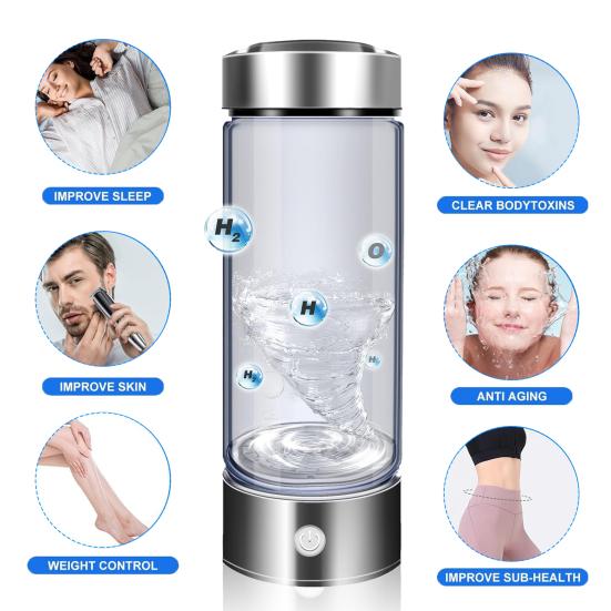 1 Set 420ML Hydrogen Water Bottle USB Charging Portable Hydrogen Water Generator for Home Office Travel