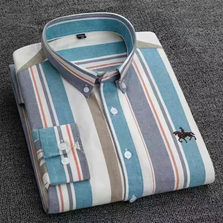 Plus size 100%cotton korean fashion long-sleeve shirts for men slim fit formal plain shirt striped houndstooth plaid clothes