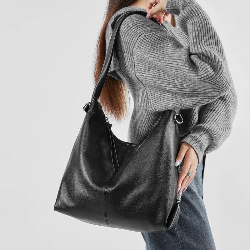 Женская роскошная сумка-хобо из натуральной кожи, новая, большая вместимость, модная повседневная сумка-тоут для поездок на работу, высококачественная женская сумка