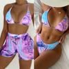3 Pcs Bikini Set with Shorts Tie Dye Bathing Suit Swimsuit Swimwear Beach Wear