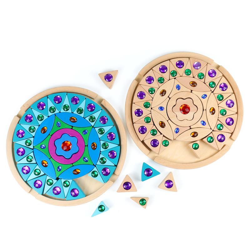 Wooden Mandala Diamond Building Blocks Creative Building Color Cognition Kids Early Learning Educational Toys