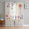 Vintage Flowers Herbaceous Plant Linen Texture Tulle Curtains For Living Room Kitchen Sheer Voile Curtain Bedroom Window Panels