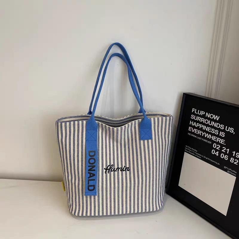 2025 New Women's Large Capacity Canvas Tote: Summer Striped Korean Style Shoulder Handbag