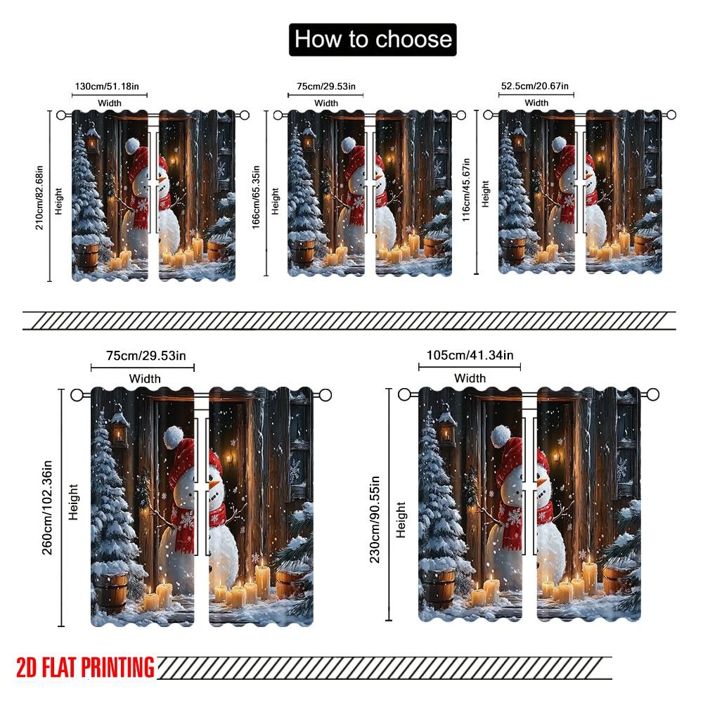 2 шт., 2D принт шторы цифровой принт снеговик рождество зима дверь 100% полиэстер (без удилища) Для всесезонного использования