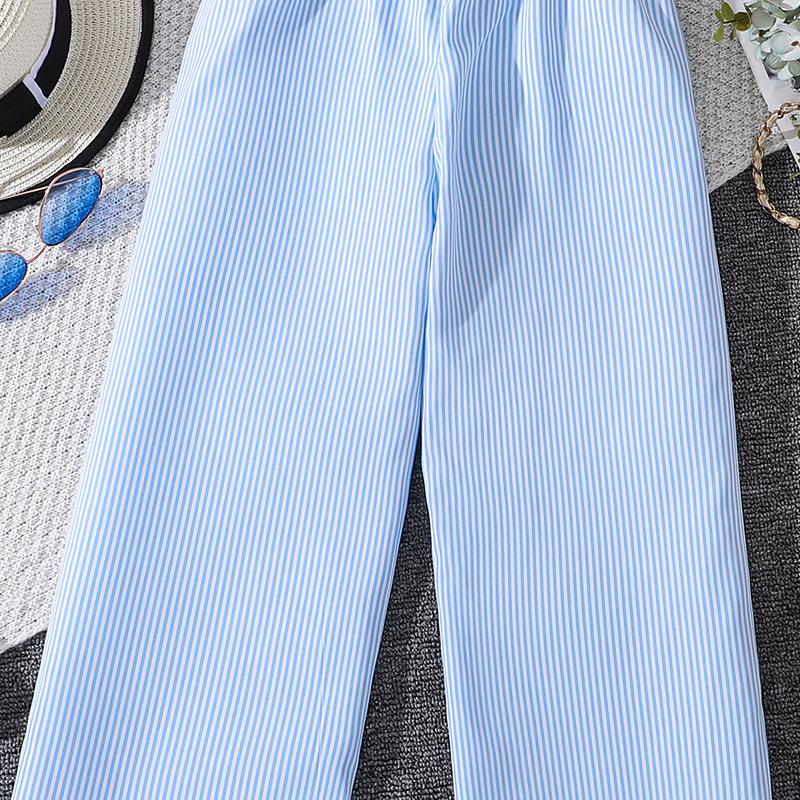 Одежда для девочек 8-12 лет, популярные повседневные полосатые брюки, широкие брюки для детей