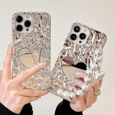 Нишевый INS Электроplated Сердечко Зеркальная Цепочка Совместимый с iPhone 16 Apple 17 Pro Max Чехол для Телефона 15 для Женщин 14