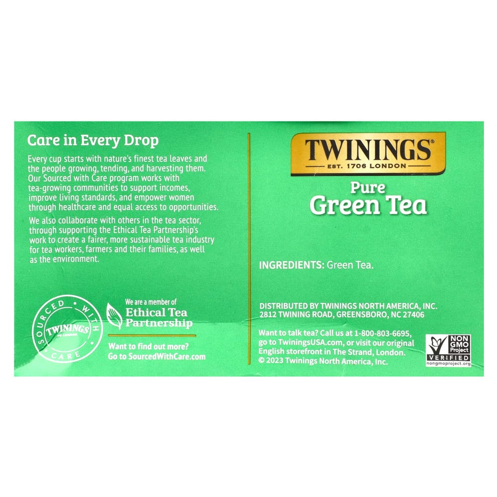 Пакетики зеленого чая Twinings Pure, 50 шт., 100 г (3,53 унции)