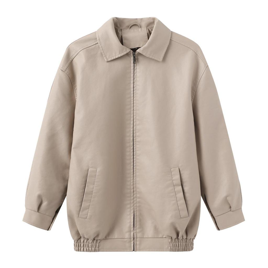 Осень-зима Женская приталенная куртка из искусственной кожи с воротником-лацканами и длинным рукавом на молнии