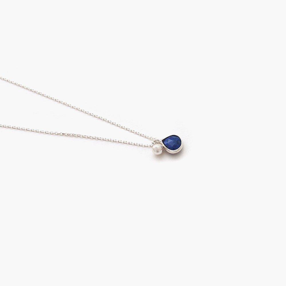 J.Lauren N0612 Modern Style Lapis Lazuli Raw Stone Drop-Shaped Point Birthstone Silver 925 Necklace