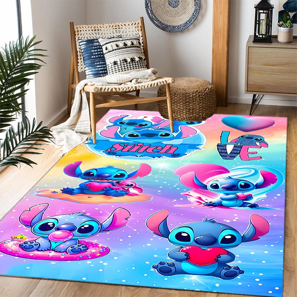 Stitch Stars Fantasy Artwork Disney Cartoon Theme Anti-Slip Rug - Polyester, Home Decor, Suitable for Bedrooms, Living Rooms, Doorways, and Studios