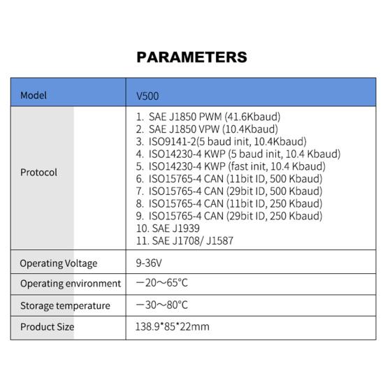 Диагностический прибор V500. Профессиональная совместимость и расширенный разъем OBD. Код устранения неисправности двигателя.