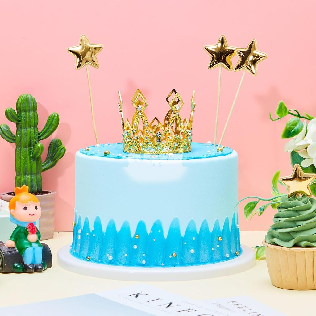 4 Pcs Mini Crown Cake Topper Birthday Tiara Crown Crystal Pearl Princess Kueen Cake Crown for Wedding Pet Birthday