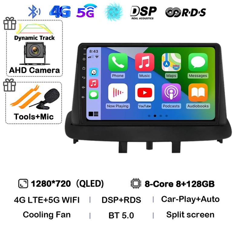 Android 14 Carplay Auto Для Renault Megane 3 Fluence Samsung SM3 2008 2009 2010 2011-2014 Автомагнитола GPS Мультимедийный плеер Стерео