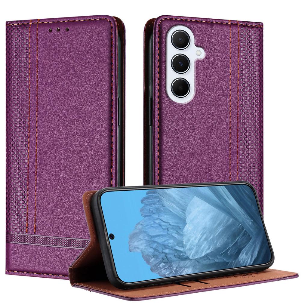 For Samsung Galaxy A26 5G Case L-Shaped Grid Pattern Leather Stand Phone Cover with Card Slots