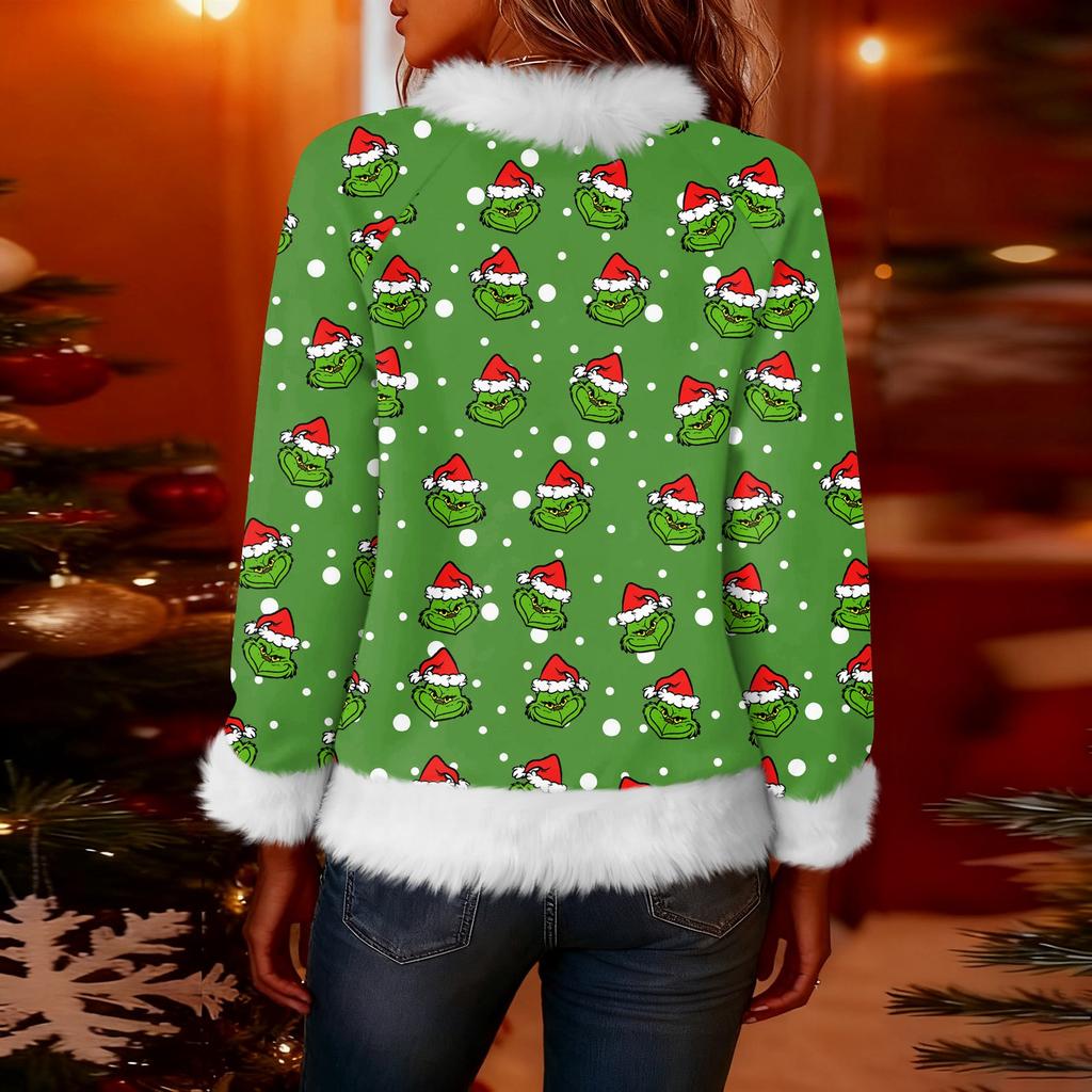 Женская модная рождественская футболка с принтом, круглым вырезом и длинными рукавами, повседневный пуловер