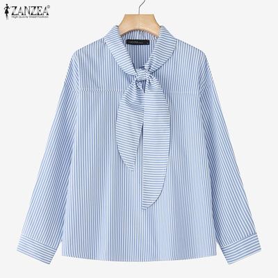 Женская повседневная блузка в полоску с круглым вырезом и длинным рукавом