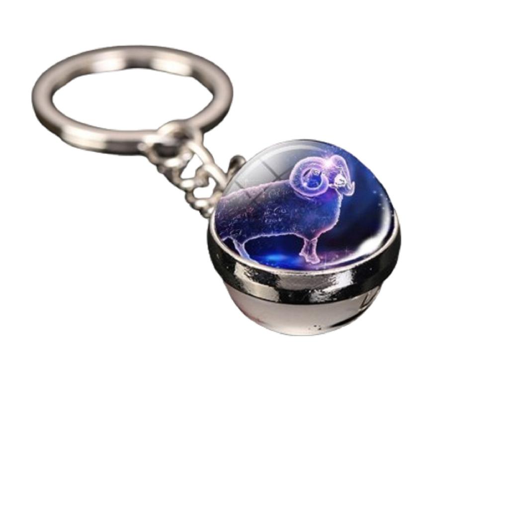 Брелок для ключей с подвеской в виде сумки с 12 знаками зодиака, светящийся в темноте, с драгоценными камнями, двухсторонний стеклянный шар