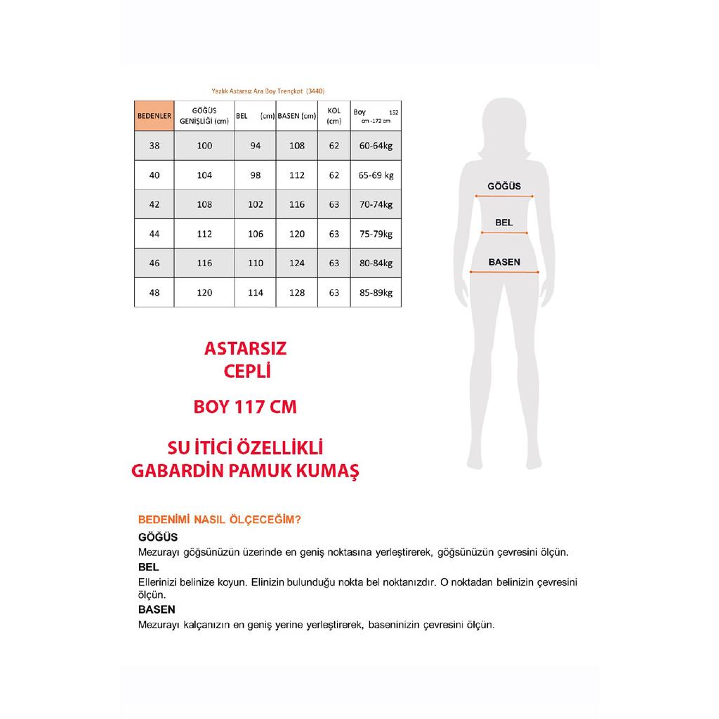 Waterproof Medium Length Unlined Cotton Double Breasted Trench Coat Beige 3440