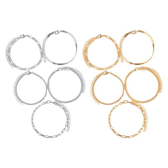 5 Pcs Women Bracelet Lobster Clip Closure Adjustable Hollow Chain Solid Color Wristband