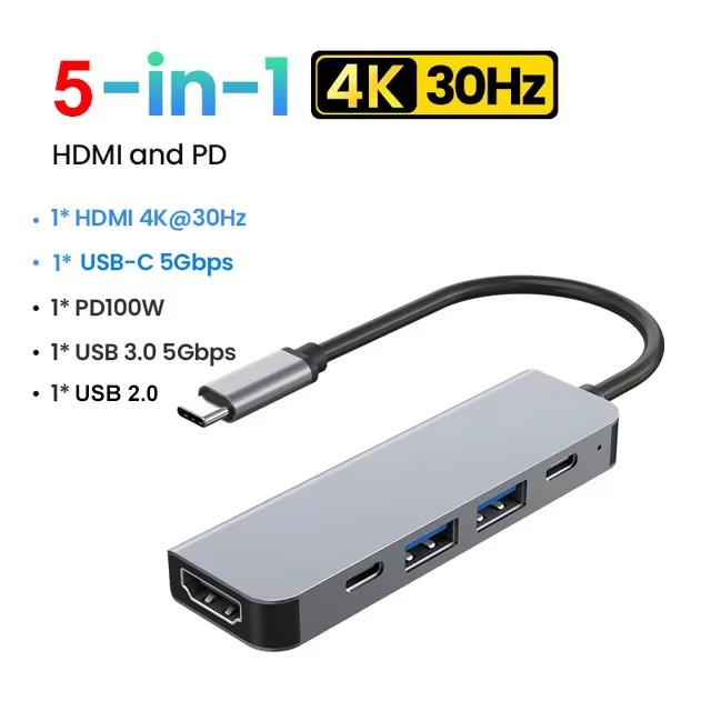 3-в-1 USB-C концентратор Type-C на HDMI Адаптер USB-C 3.1 Разветвитель 4K30Hz PD100W SD TF Док-станция для MacBook iPad Pro Air USB 3.0