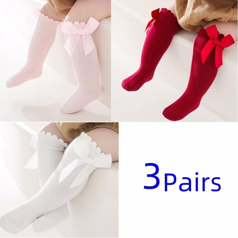 3 пары/комплект детские носки для девочек с бантиками до колена элегантные детские носки принцессы для девочек детские длинные носки осень-весна