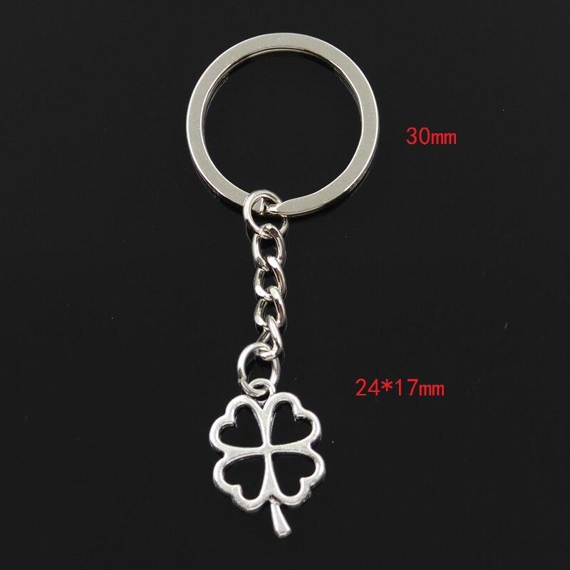 Fashion 30mm Key Ring Metal Key Chain Keychain Jewelry Antique Bronze Silver Color Hollow Four Leaf Clover 24x17mm Pendant