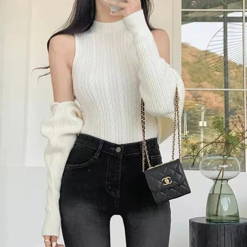 Korean Chic Autumn Turtleneck Vests Women Sweater Tank Tops And Long Sleeve Short Knitted Cape Cardigan Two Piece Set 29496