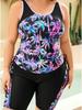 2025 принт пэчворк 2 шт. танкини больших размеров женский купальник с завязками и высокой талией пышные формы пляжный женский большой купальный костюм