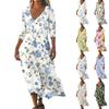 Dresses For Womens Vintage Print Tunic Waisted Midi Dress Summer Casual 3/4 Sleeve Dress