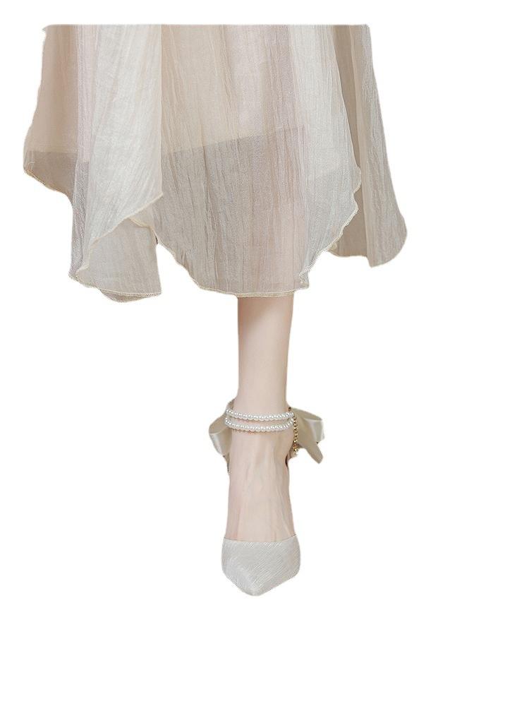 Французские босоножки Niche Temperament Socialite Autumn Pearl Bow Super Fairy High Heels