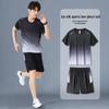 Мужской комплект спортивной одежды Ice Silk Quick-Dry: Футболка с коротким рукавом и шорты для бега для летнего фитнеса и баскетбола.