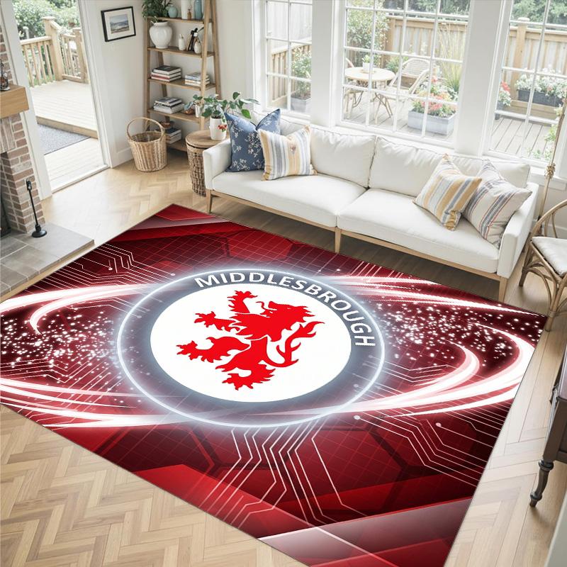 Middlesbrough Football Design Crystal Velvet Carpet Cozy Non?Slip Printed Rug For Bedroom Living Room Entrance