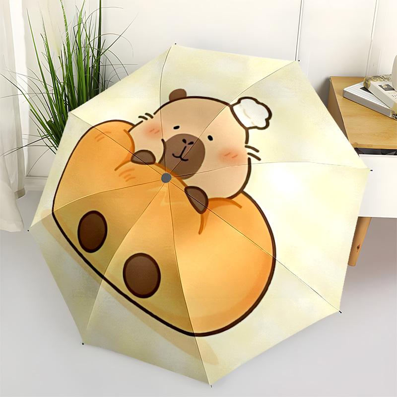 1PC Bread Capybara Automatic Open/close Umbrella with 8-Rib Structure for Women/Men, All-Season Use - Travel Essential, Stylish Accessory, Highquality