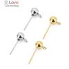 20pcs /Lot Surgical Stainless Steel 3 4 5 6mm Round Ball Earrings Stud Post With Loop Fit Women Diy Earring Jewelry Making Craft