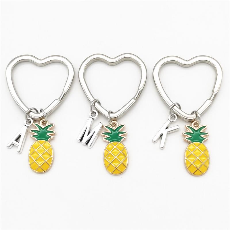 26 Letters Initial Pineapple Keychain Heart Keyring Pineapple Pendant Jewelry Fruit Charms Best Friends Keychain Gifts