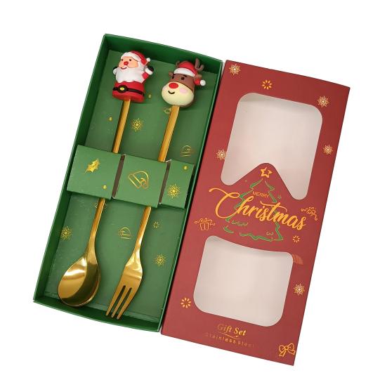 Набор рождественских ложек из нержавеющей стали, тематика «Елка, Санта, Звезда», ложки для перемешивания кофе, праздничная кухонная утварь с подарочной коробкой