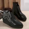 Large Size Women Ankle Boots Autumn Winter New Item Retro Embroidery Retro Short Leather Boots Platform Shoes