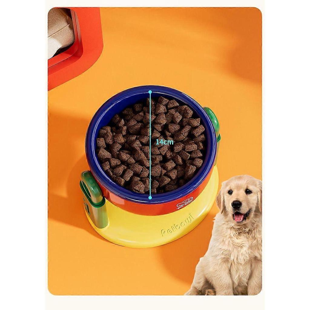 Adjustable Elevated Dog Cat Bowl, Raised Pet Feeder with 14cm Wide Bowl, Non-Spill Anti-Tip Food Water Bowl for Cervical Protection, Easy to Clean