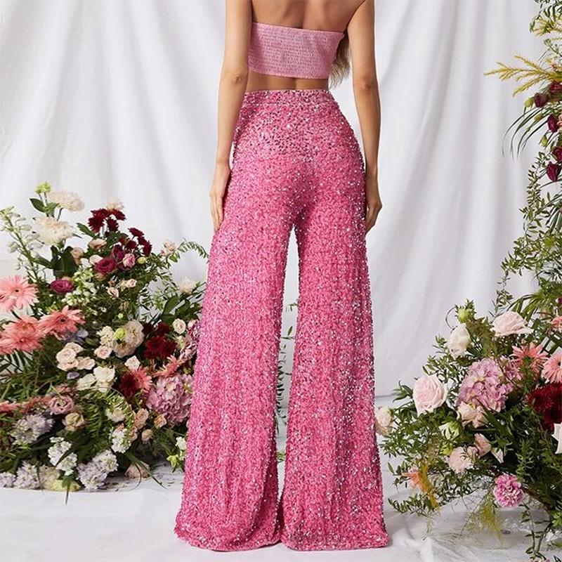 Women Sequin Pants Sparkly Glitter High Waist Shiny Bottoms Casual Fashion Club Party Trousers Holiday Outfits