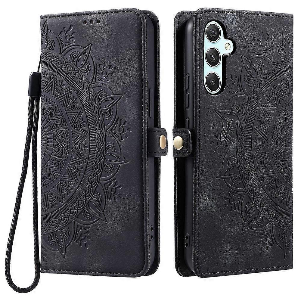 Compatible For Samsung Galaxy S25 FE Case Skin Feel Totem Imprinted Wallet Leather Phone Cover with Hand Strap