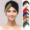 1PC Solid Color Fashion Turban Hat Vintage Bandana Cap Muslim With Stretch Rhinestone Pleated Hair Accessories