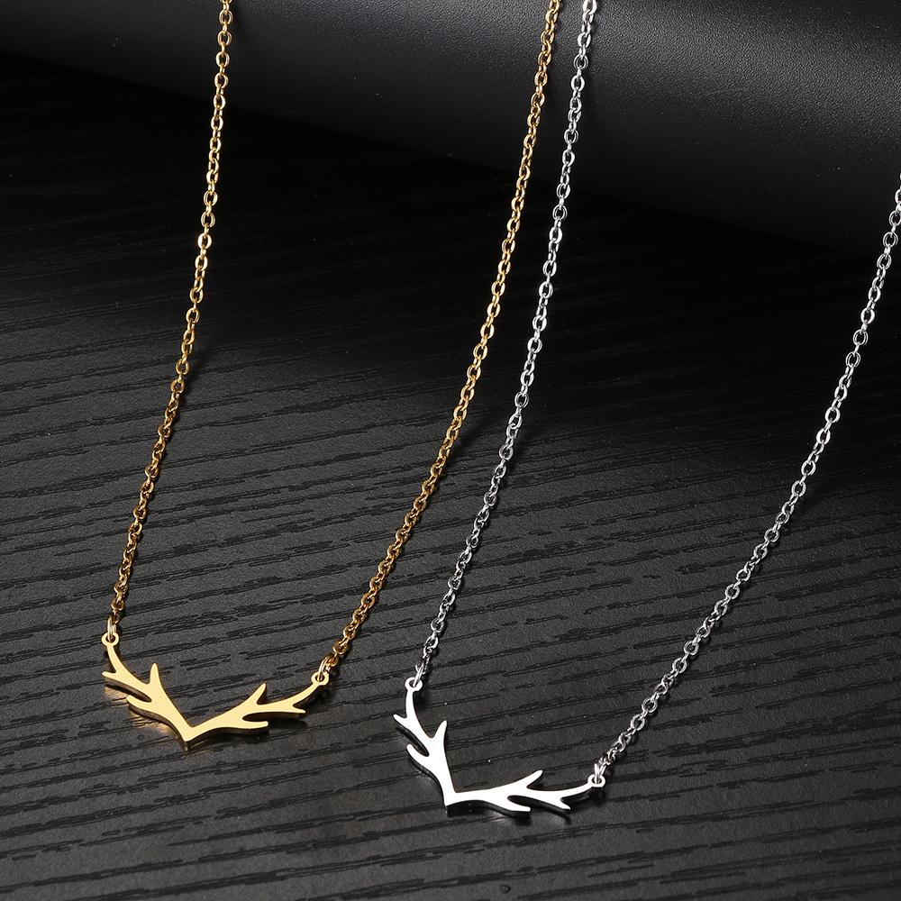 Stainless Steel Necklaces Exquisite Antlers Pendant Chain Choker Charm Fashion Necklace For Women Jewelry Christmas Party Gift