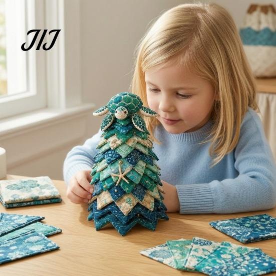 Easy Handmade Projects for Beginners 2PCS DIY Quilted Sewing Christmas Tree Kit, Whale+Crab/Turtle+Octopus Marine Theme, Ocean Themed Sensory