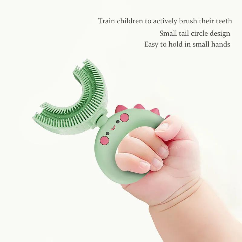 360 градусов U-образная детская зубная щетка Милая мультяшная детская зубная щетка для ухода за полостью рта Силиконовая детская зубная щетка Инструмент для чистки полости рта