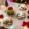 6Pcs/Set Christmas Coaster Snow Scene Pine Branch Print Coasters Waterproof Decorative Christmas Table Accessories