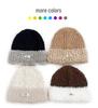 Cat Brother Korean Style Knit Hat: Color Block Plush, Warm Wool, Women's Large Head Circumference